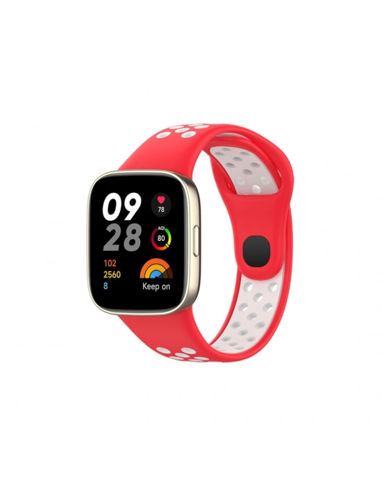 Newface Xiaomi Redmi Watch 3 Spor Delikli Kordon - Kırmızı-Beyaz