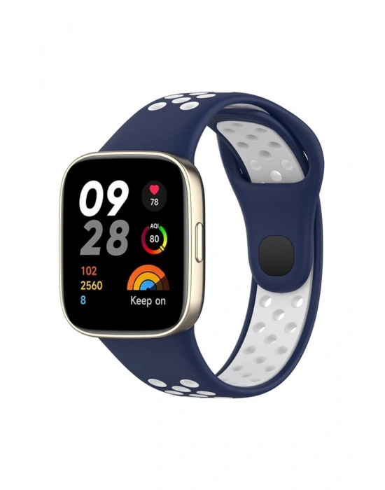 Newface Xiaomi Redmi Watch 3 Spor Delikli Kordon - Lacivert-Beyaz