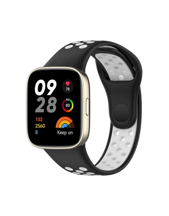 Newface Xiaomi Redmi Watch 3 Spor Delikli Kordon - Siyah-Beyaz