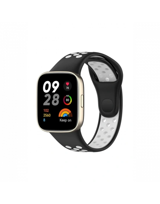 Newface Xiaomi Redmi Watch 3 Spor Delikli Kordon - Siyah-Beyaz