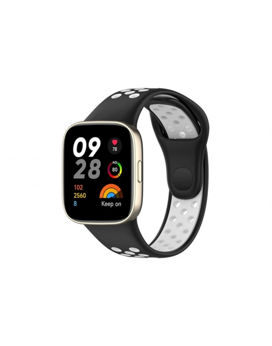 Newface Xiaomi Redmi Watch 3 Spor Delikli Kordon - Siyah-Beyaz