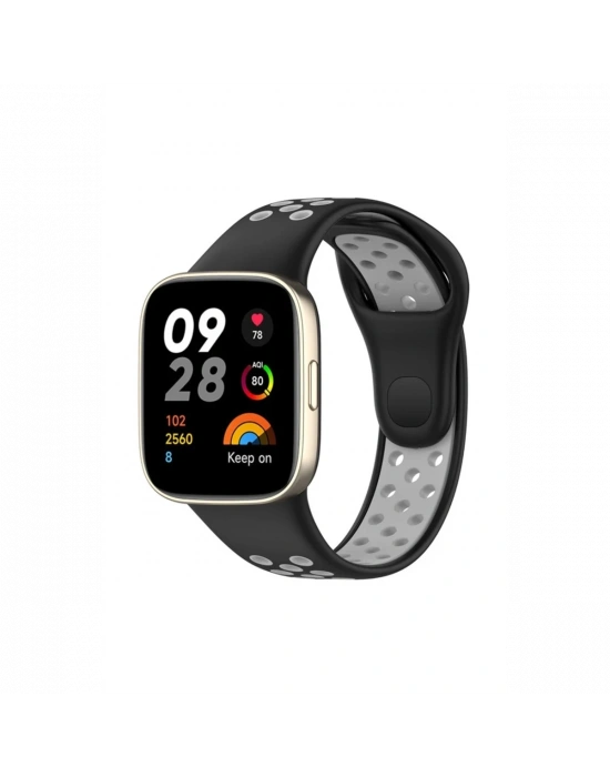 Newface Xiaomi Redmi Watch 3 Spor Delikli Kordon - Siyah-Gri