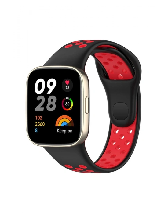 Newface Xiaomi Redmi Watch 3 Spor Delikli Kordon - Siyah-Kırmızı