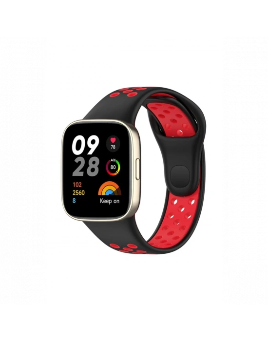 Newface Xiaomi Redmi Watch 3 Spor Delikli Kordon - Siyah-Kırmızı