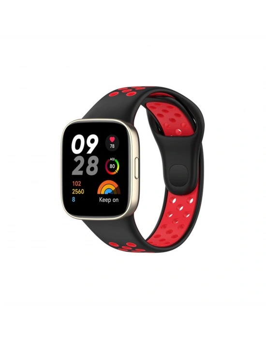Newface Xiaomi Redmi Watch 3 Spor Delikli Kordon - Siyah-Kırmızı