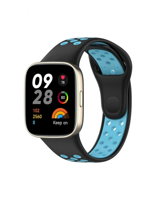Newface Xiaomi Redmi Watch 3 Spor Delikli Kordon - Siyah-Mavi