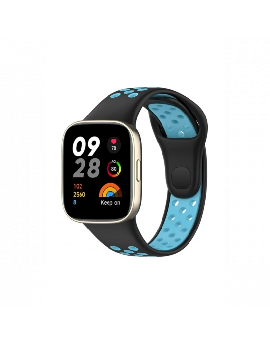 Newface Xiaomi Redmi Watch 3 Spor Delikli Kordon - Siyah-Mavi