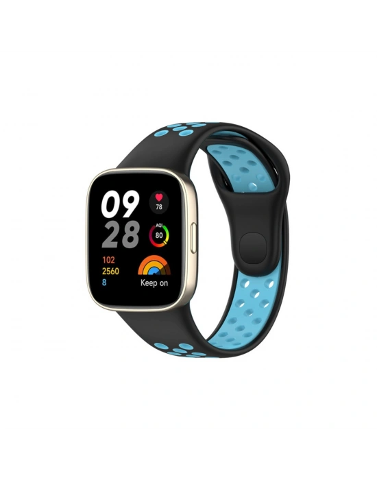 Newface Xiaomi Redmi Watch 3 Spor Delikli Kordon - Siyah-Mavi