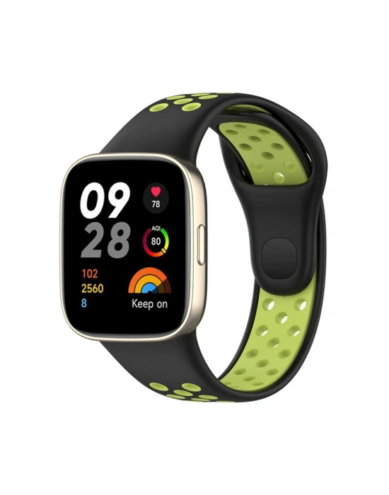 Newface Xiaomi Redmi Watch 3 Spor Delikli Kordon - Siyah-Yeşil
