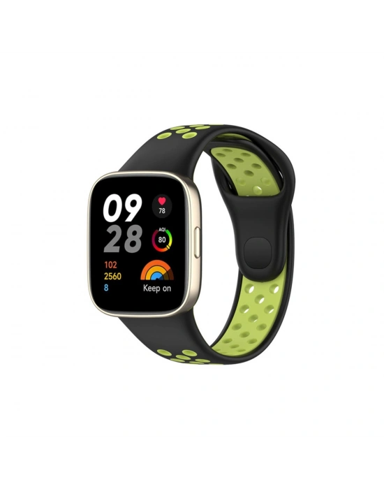 Newface Xiaomi Redmi Watch 3 Spor Delikli Kordon - Siyah-Yeşil