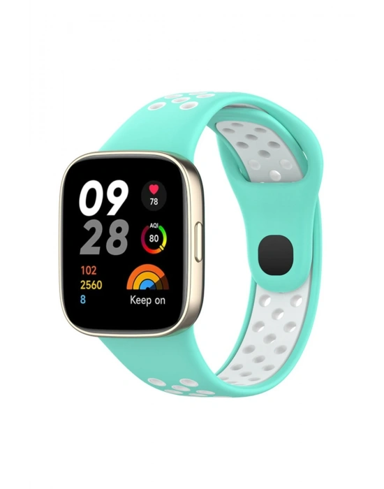 Newface Xiaomi Redmi Watch 3 Spor Delikli Kordon - Turkuaz-Beyaz