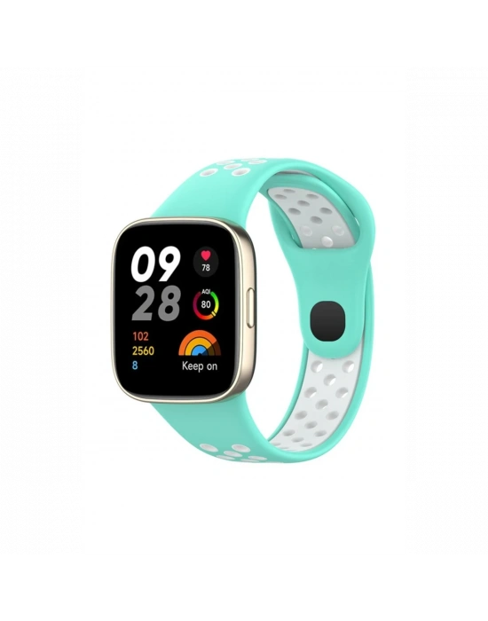 Newface Xiaomi Redmi Watch 3 Spor Delikli Kordon - Turkuaz-Beyaz