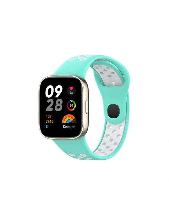 Newface Xiaomi Redmi Watch 3 Spor Delikli Kordon - Turkuaz-Beyaz