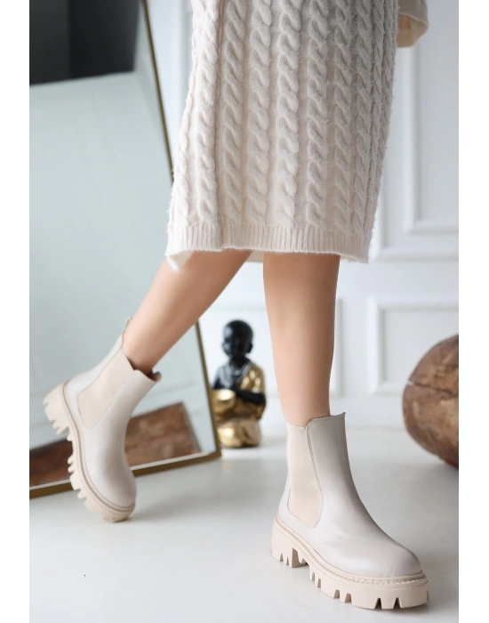 Ninle Bej Cilt Topuklu Bot