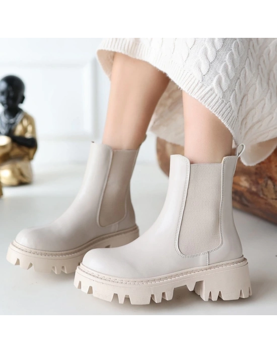 Ninle Bej Cilt Topuklu Bot