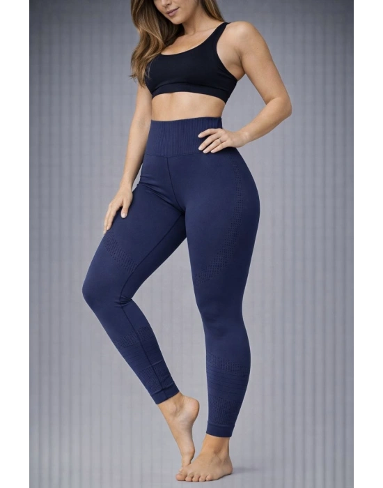 Nonofit Kadın Yüksek Bel Full Extra Toparlayıcı Likralı Ön Arka ve Bilek Desenli Tayt - Lacivert