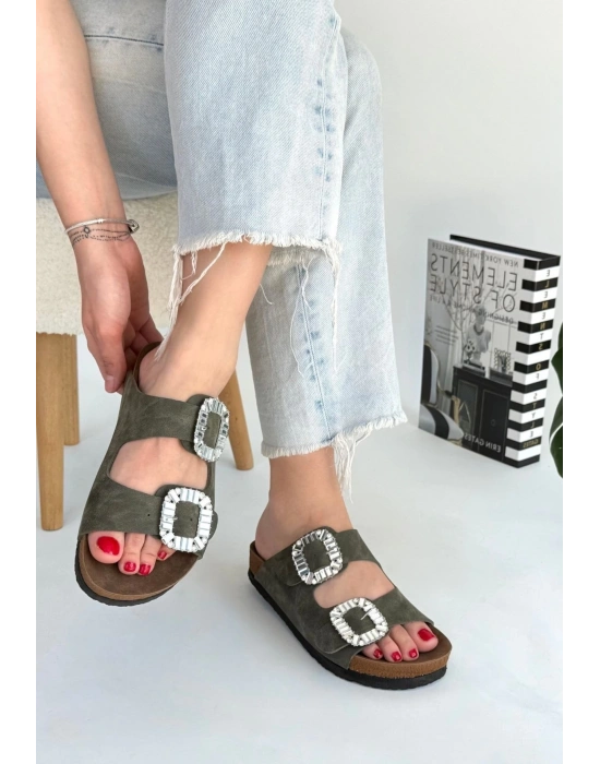 Nool Yeşil Nubuk Terlik