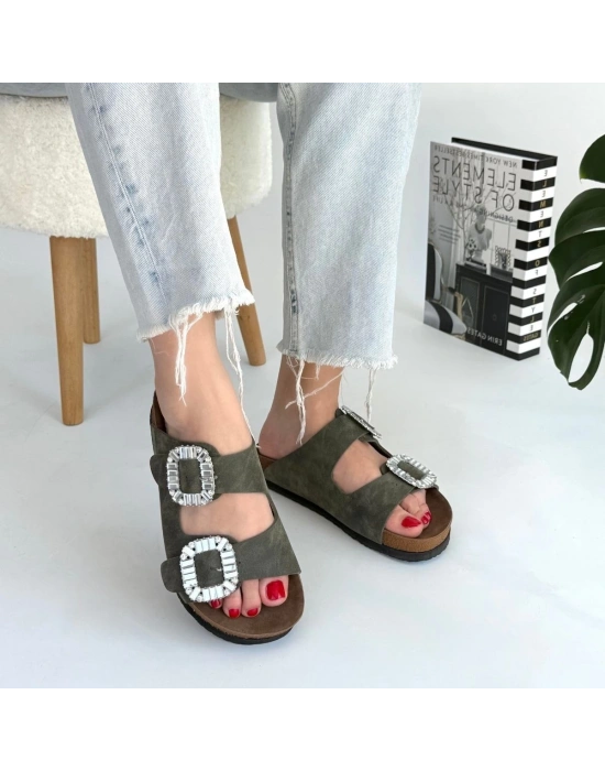 Nool Yeşil Nubuk Terlik