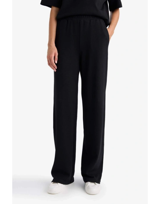 Okul Wide Leg Geniş Paça Lacivert Eşofman Altı Beli Lastikli Cepli Basic Düz D3759ax24au