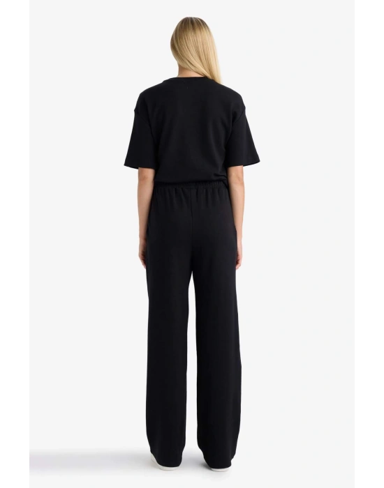 Okul Wide Leg Geniş Paça Lacivert Eşofman Altı Beli Lastikli Cepli Basic Düz D3759ax24au