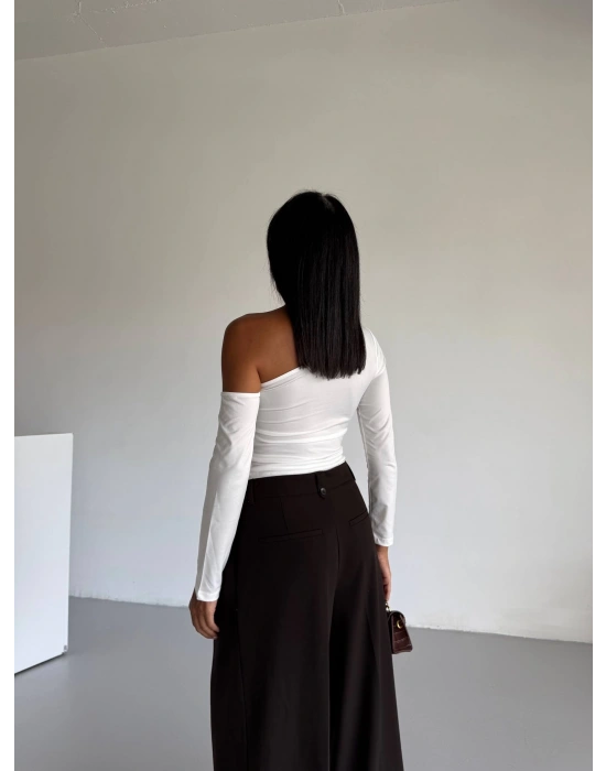 Omuz detaylı kollu bluz beyaz f2336