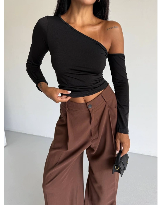 Omuz detaylı kollu bluz siyah f2336