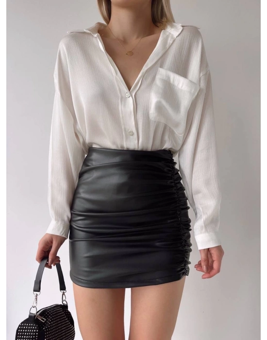 Önden büzgülü etek siyah h24210