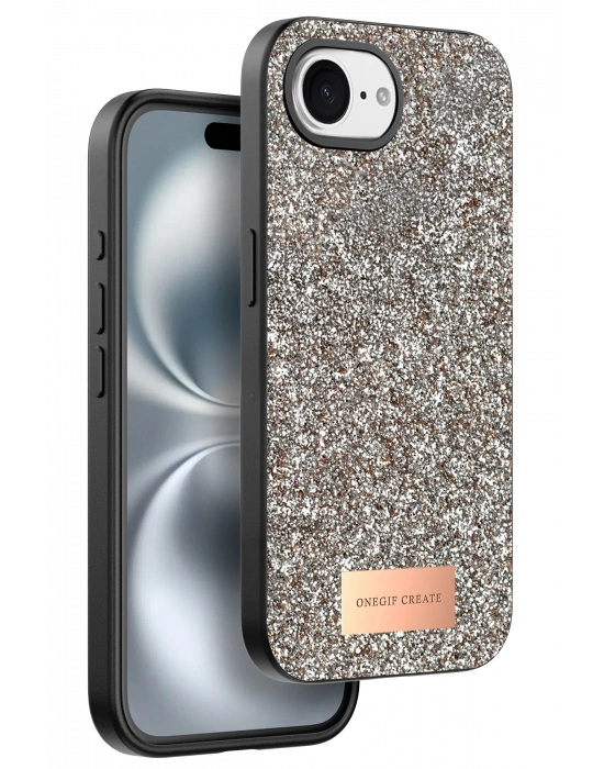 Onegif Apple iPhone 16E Bright Simli Kapak - Gold