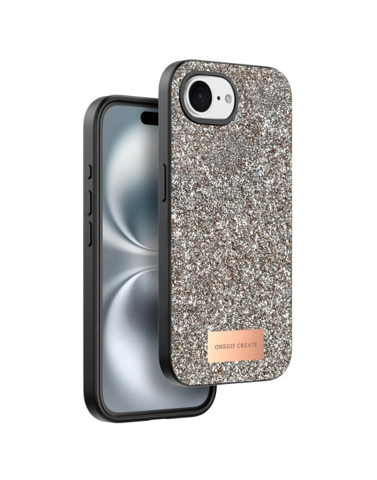 Onegif Apple iPhone 16E Bright Simli Kapak - Gold