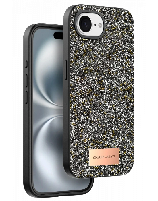 Onegif Apple iPhone 16E Bright Simli Kapak - Gümüş