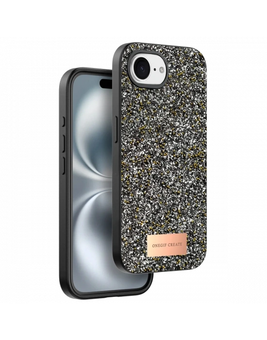 Onegif Apple iPhone 16E Bright Simli Kapak - Gümüş