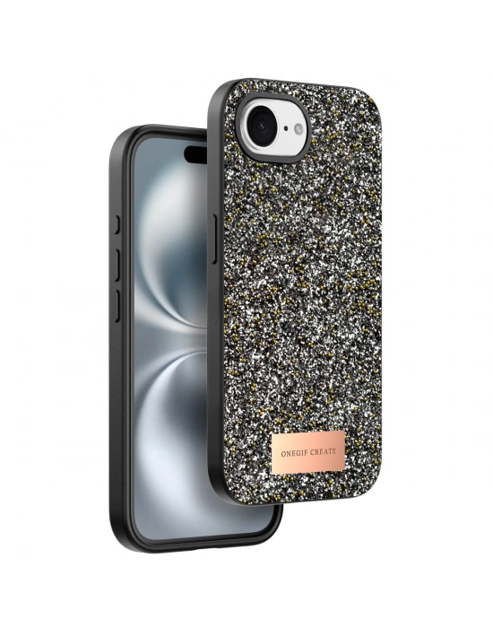 Onegif Apple iPhone 16E Bright Simli Kapak - Gümüş