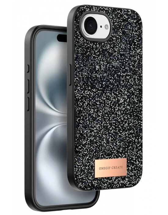 Onegif Apple iPhone 16E Bright Simli Kapak - Siyah