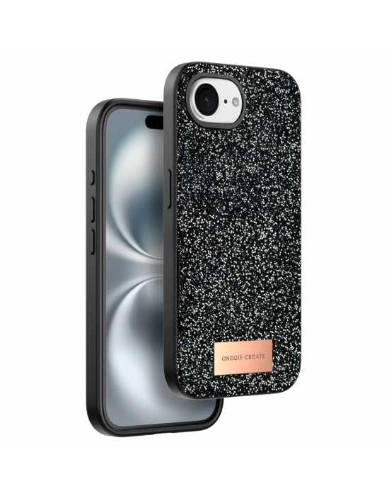 Onegif Apple iPhone 16E Bright Simli Kapak - Siyah