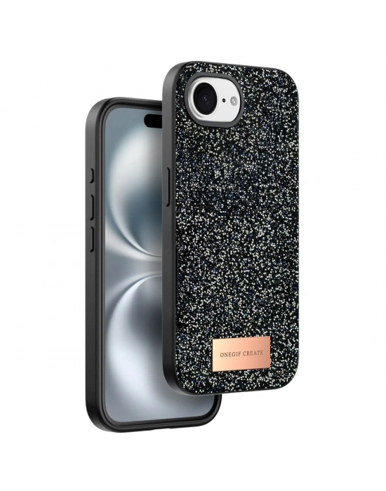 Onegif Apple iPhone 16E Bright Simli Kapak - Siyah