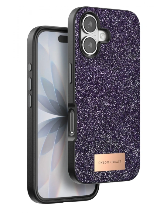 Onegif Apple iPhone 17 Bright Simli Kapak - Derin Mor