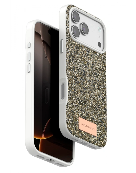 Onegif Apple iPhone 17 Pro Bright Simli Kapak - Çöl Titanyum