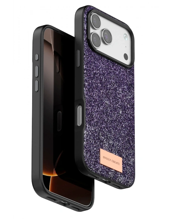 Onegif Apple iPhone 17 Pro Bright Simli Kapak - Derin Mor