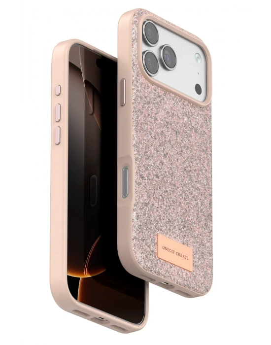 Onegif Apple iPhone 17 Pro Bright Simli Kapak - Pembe