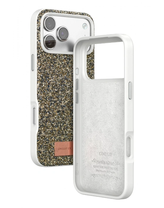 Onegif Apple iPhone 17 Pro Max Bright Simli Kapak - Çöl Titanyum