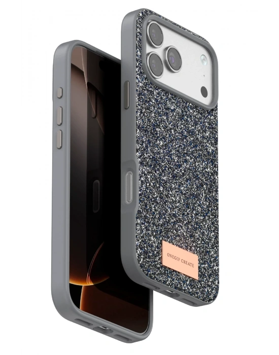 Onegif Apple iPhone 17 Pro Max Bright Simli Kapak - Gümüş