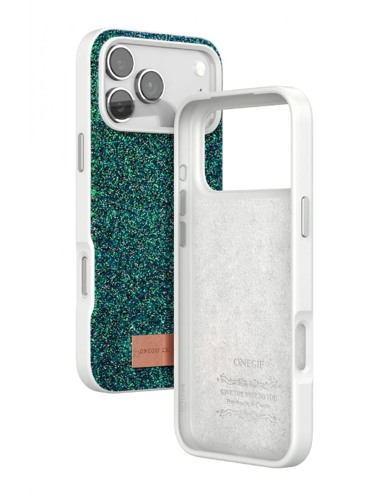 Onegif Apple iPhone 17 Pro Max Bright Simli Kapak - Koyu Yeşil