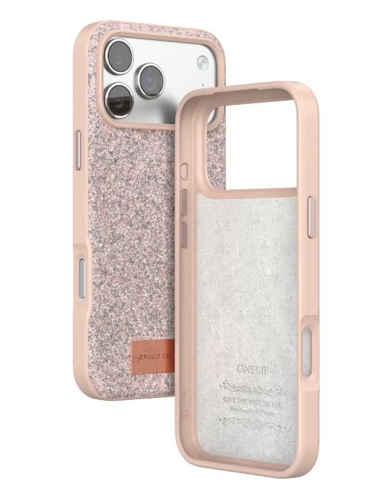 Onegif Apple iPhone 17 Pro Max Bright Simli Kapak - Pembe