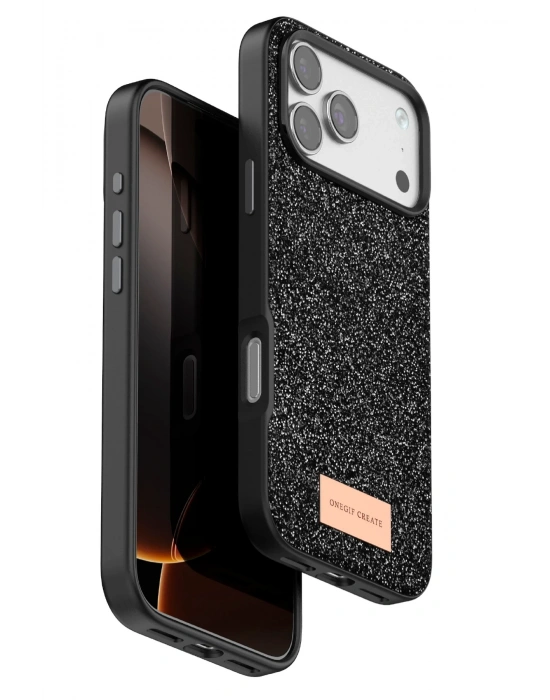 Onegif Apple iPhone 17 Pro Max Bright Simli Kapak - Siyah