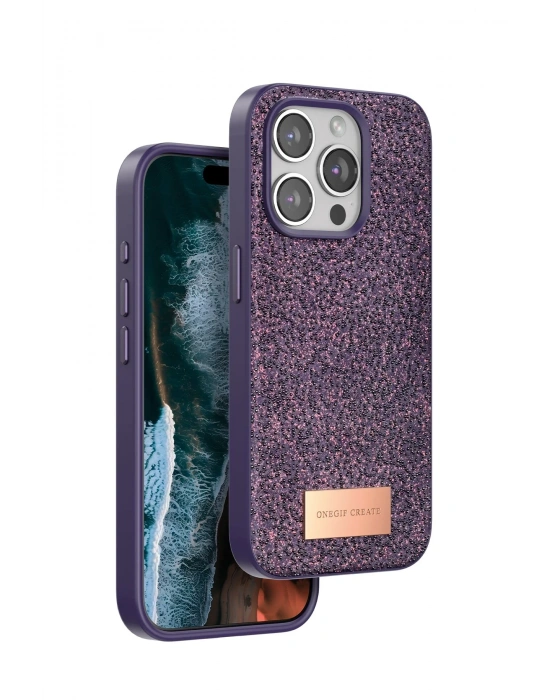 Onegif iPhone 14 Pro Bright Simli Kapak - Derin Mor