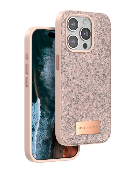 Onegif iPhone 14 Pro Max Bright Simli Kapak - Pembe