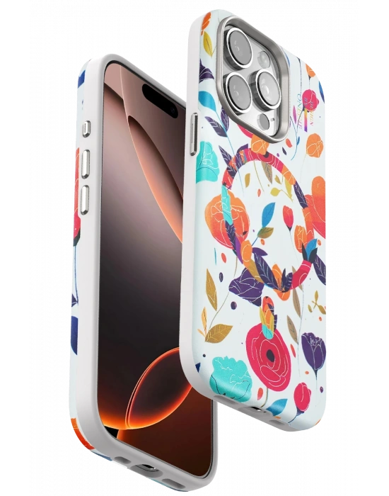 Onegif iPhone 14 Pro Max Flower Series Magsafe Kapak - Beyaz