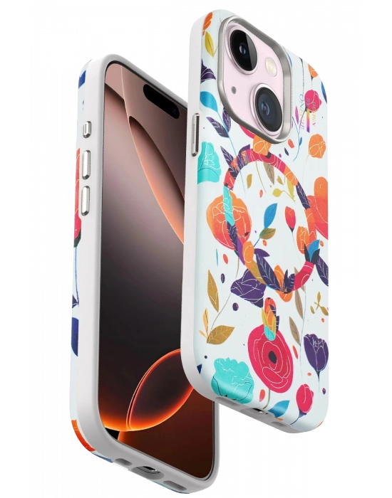 Onegif iPhone 15 Flower Series Magsafe Kapak - Beyaz