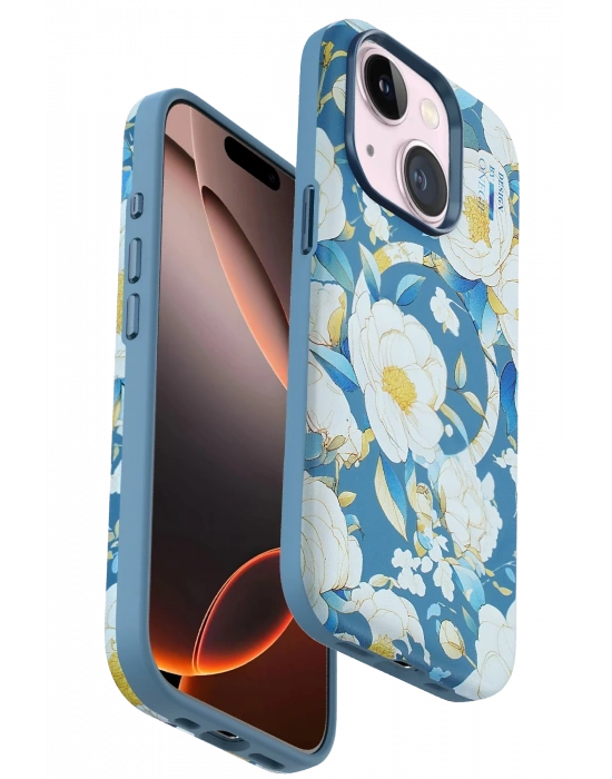 Onegif iPhone 15 Flower Series Magsafe Kapak - Mavi