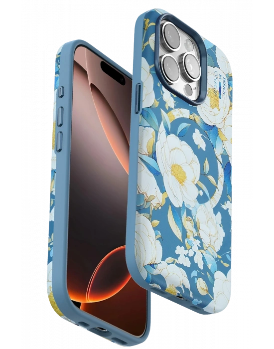 Onegif iPhone 15 Pro Max Flower Series Magsafe Kapak - Mavi